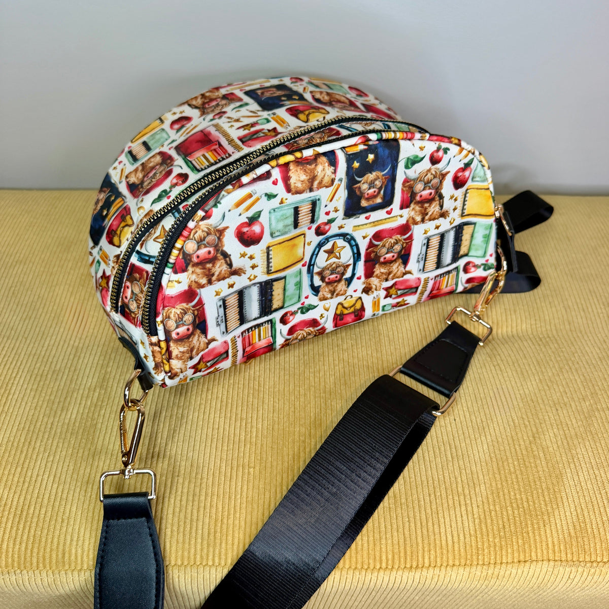 The Roni Nylon Crossbody - Highland Cow School Teacher