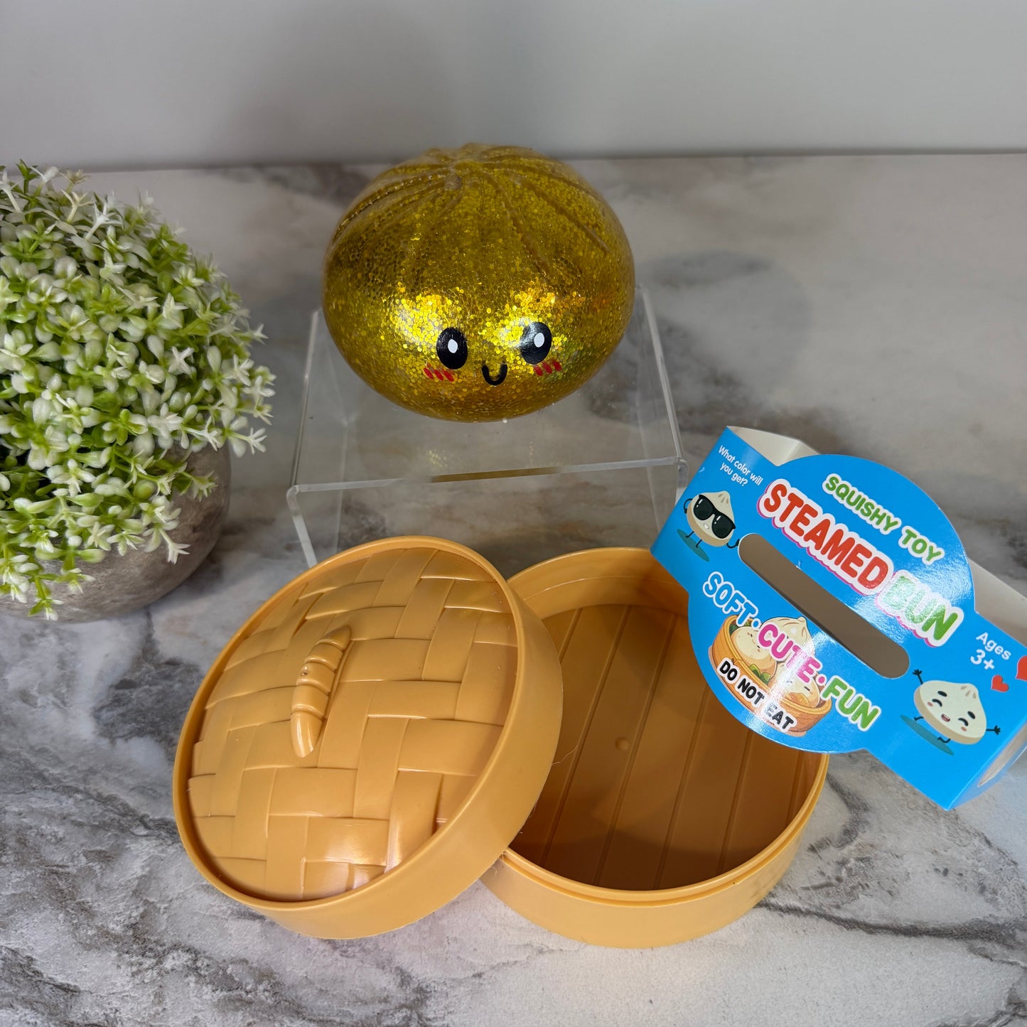 Squishy Toy - Viral Dumpling, Gold Glitter + Water Beads