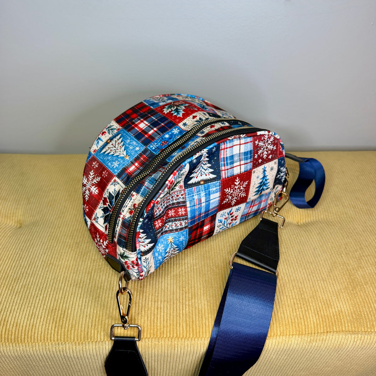 The Roni Nylon Crossbody - Christmas Quilted Squares