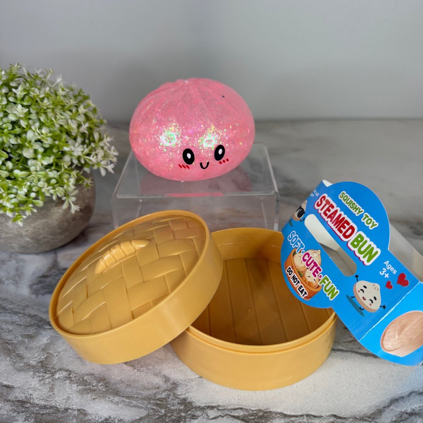 Squishy Toy - Viral Dumpling, Pink Glitter + Water Beads
