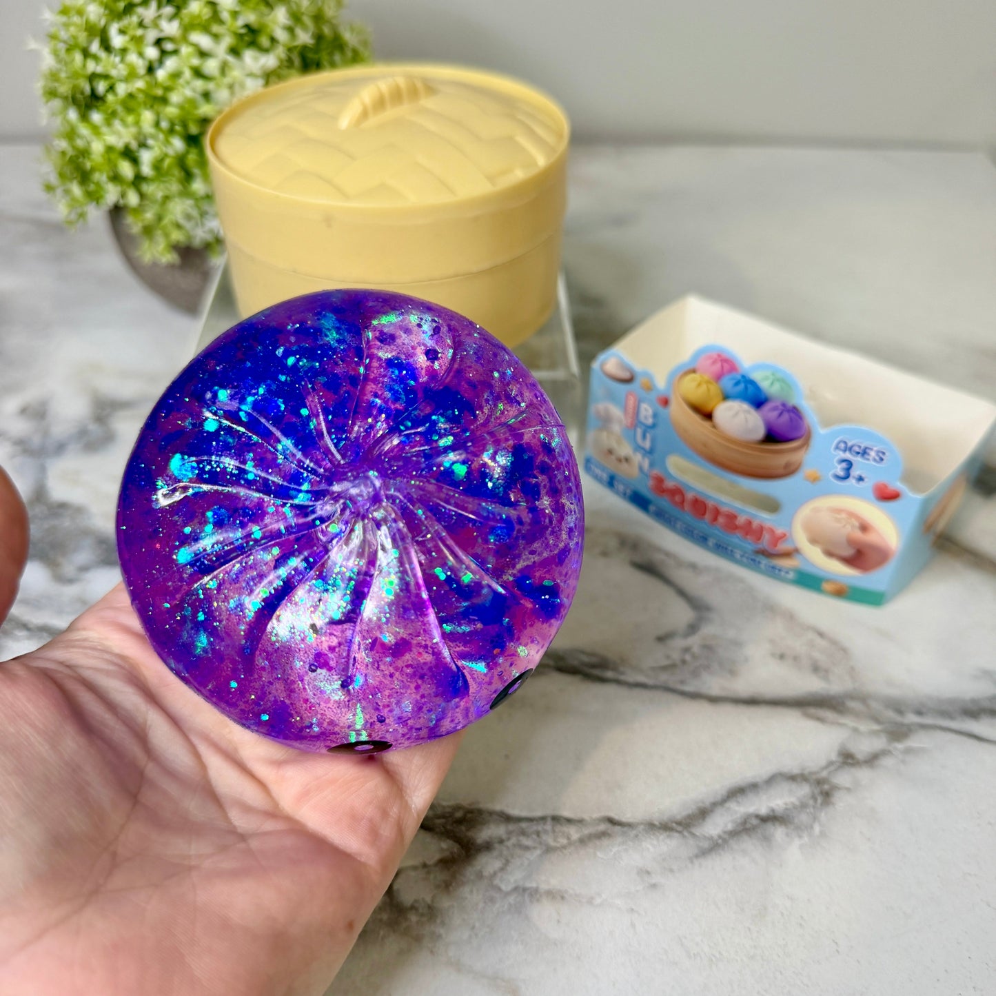 Squishy Toy - Viral Dumpling, Slow Rise Glitter - Purple