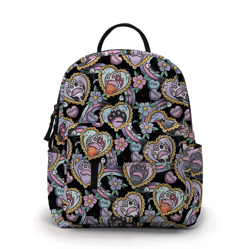 Mini Backpack - Cat Paw Meow on Black