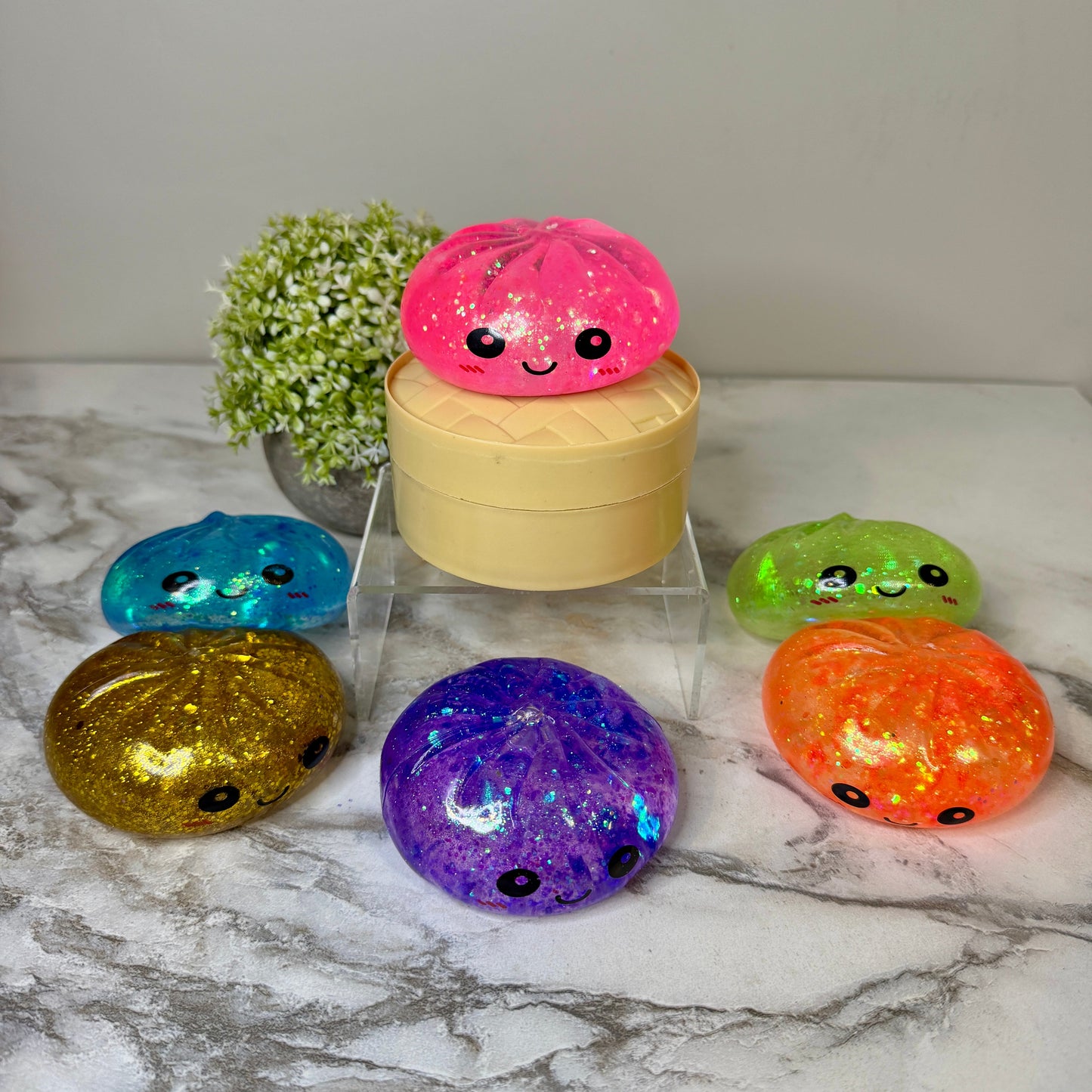 Squishy Toy - Viral Dumpling, Slow Rise Glitter - Pink