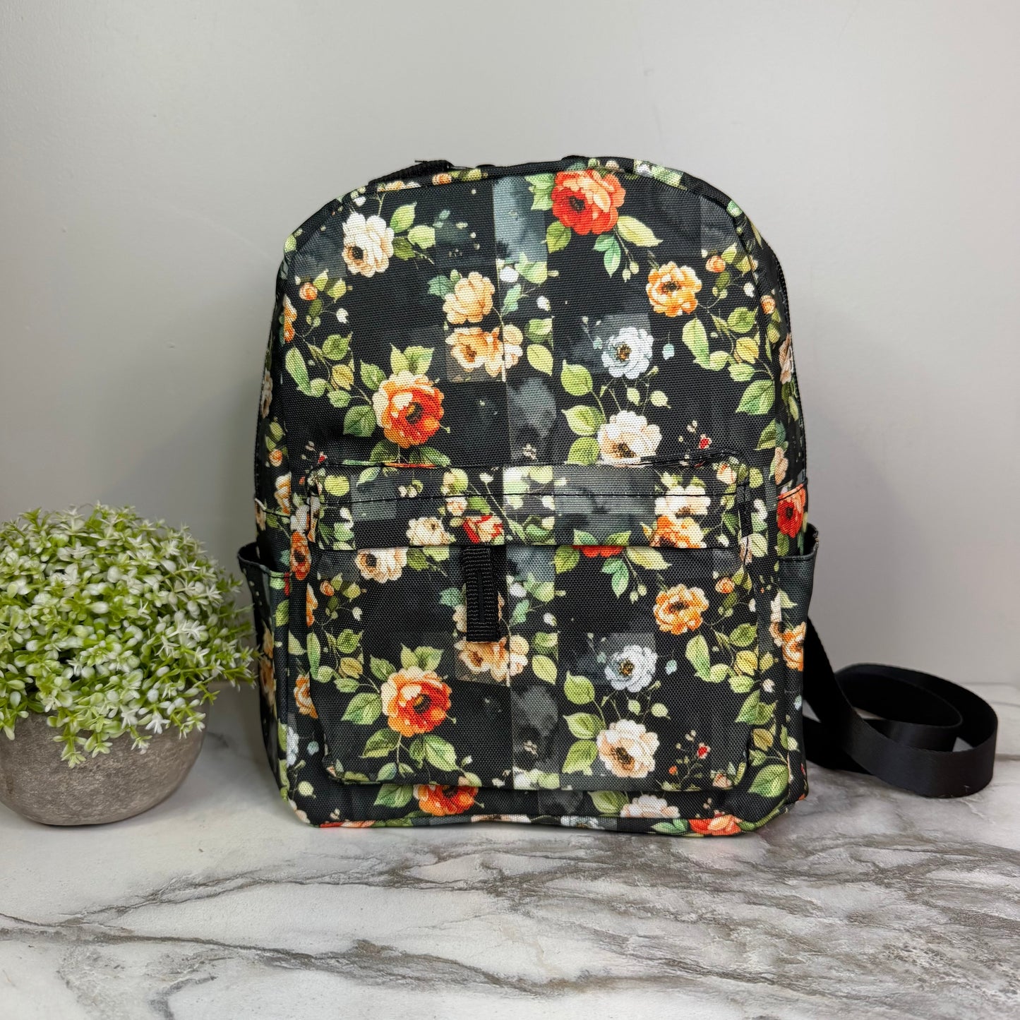 Mini Backpack - Floral On Black