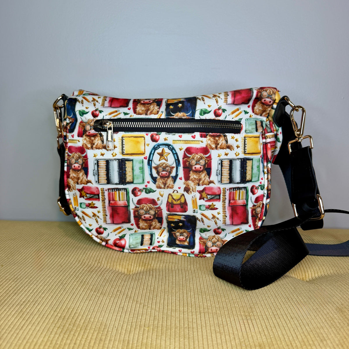 The Roni Nylon Crossbody - Highland Cow School Teacher
