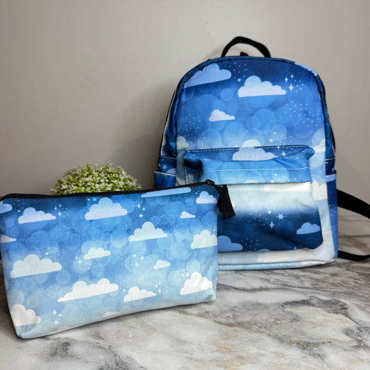 Mini Backpack & Pouch Bundled Set - Blue Ombre Cloud