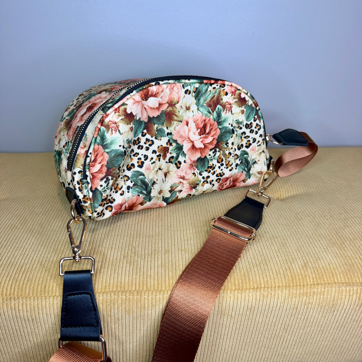 The Roni Nylon Crossbody - Floral Animal Print Bronze