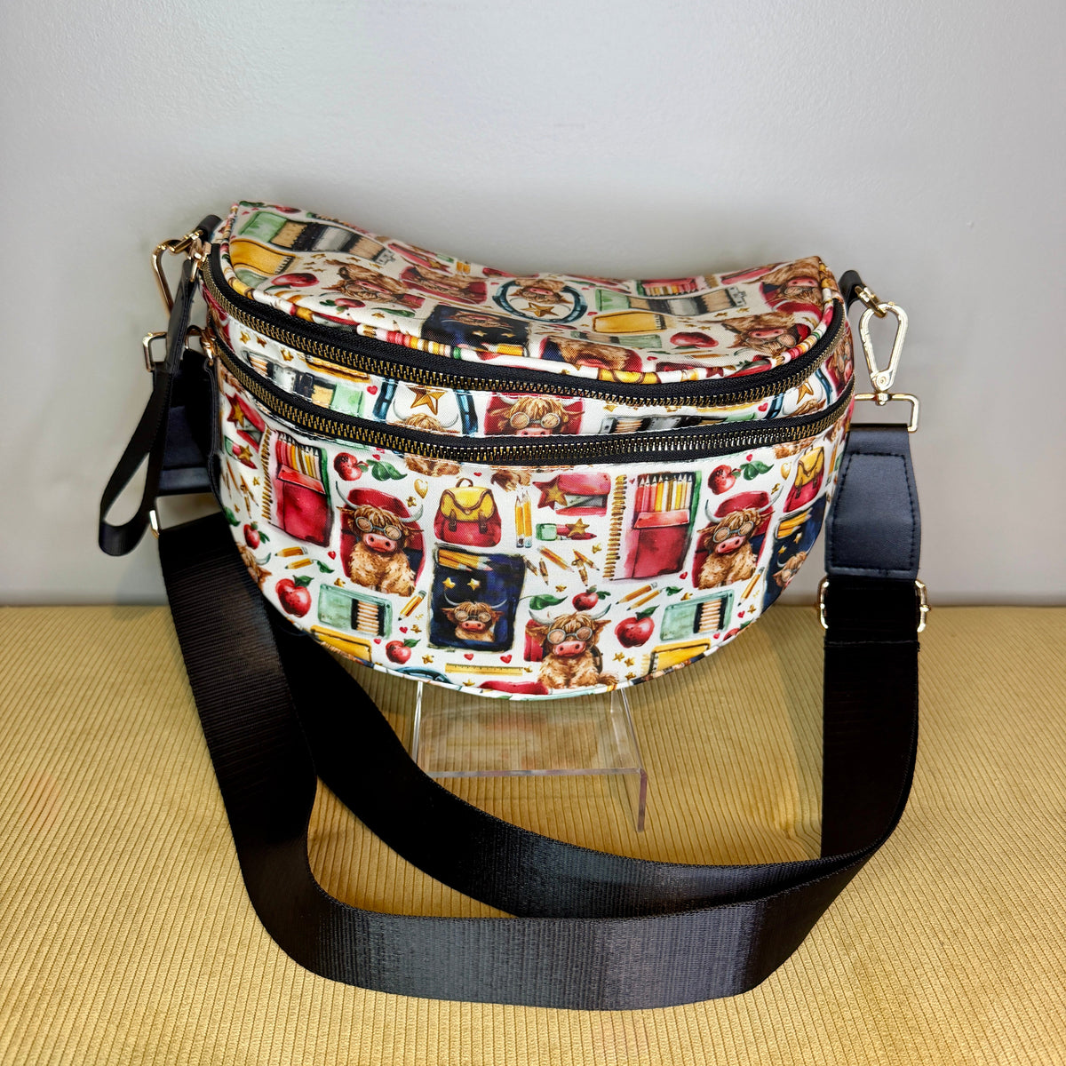 The Roni Nylon Crossbody - Highland Cow School Teacher