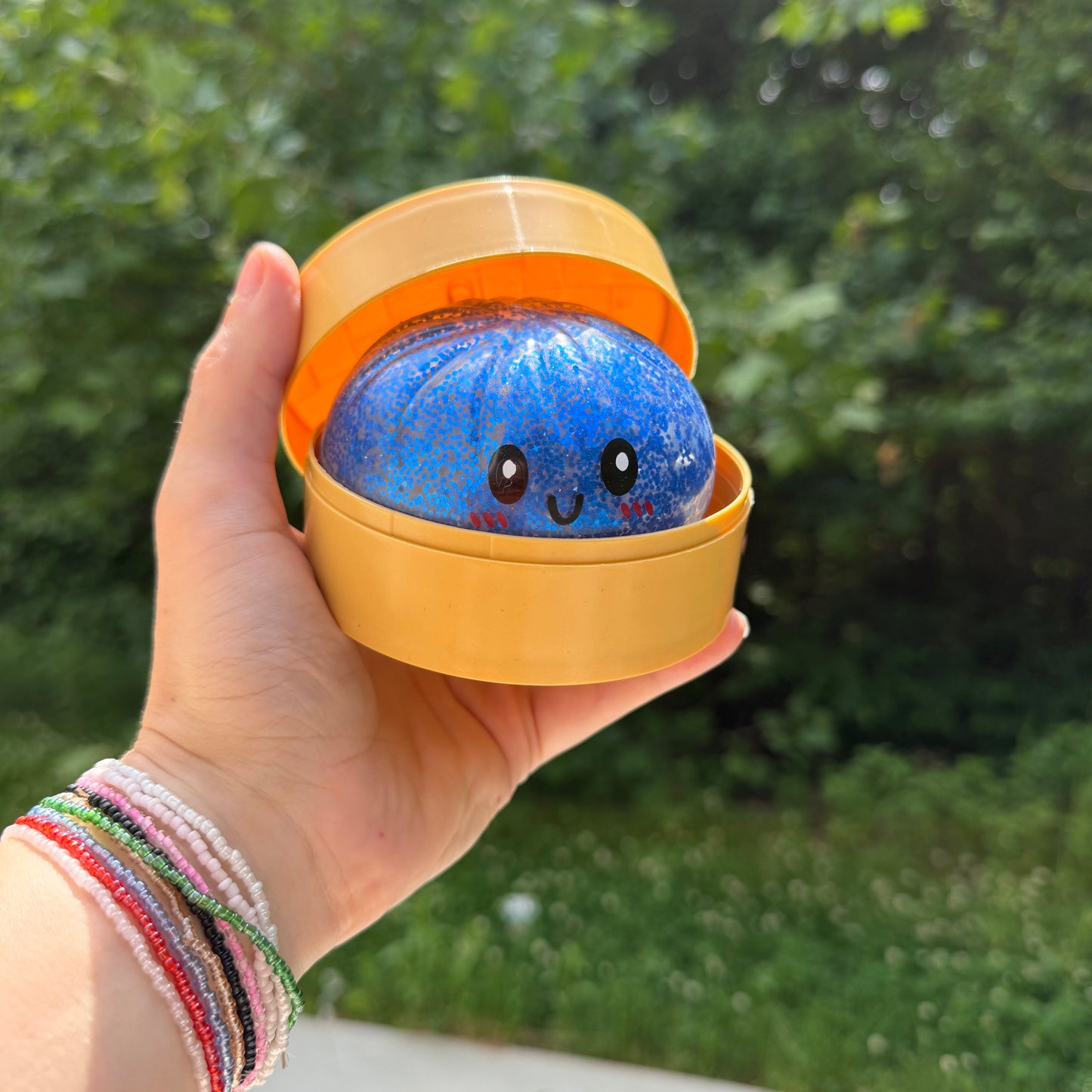 Squishy Toy - Viral Dumpling, Blue Glitter + Water Beads
