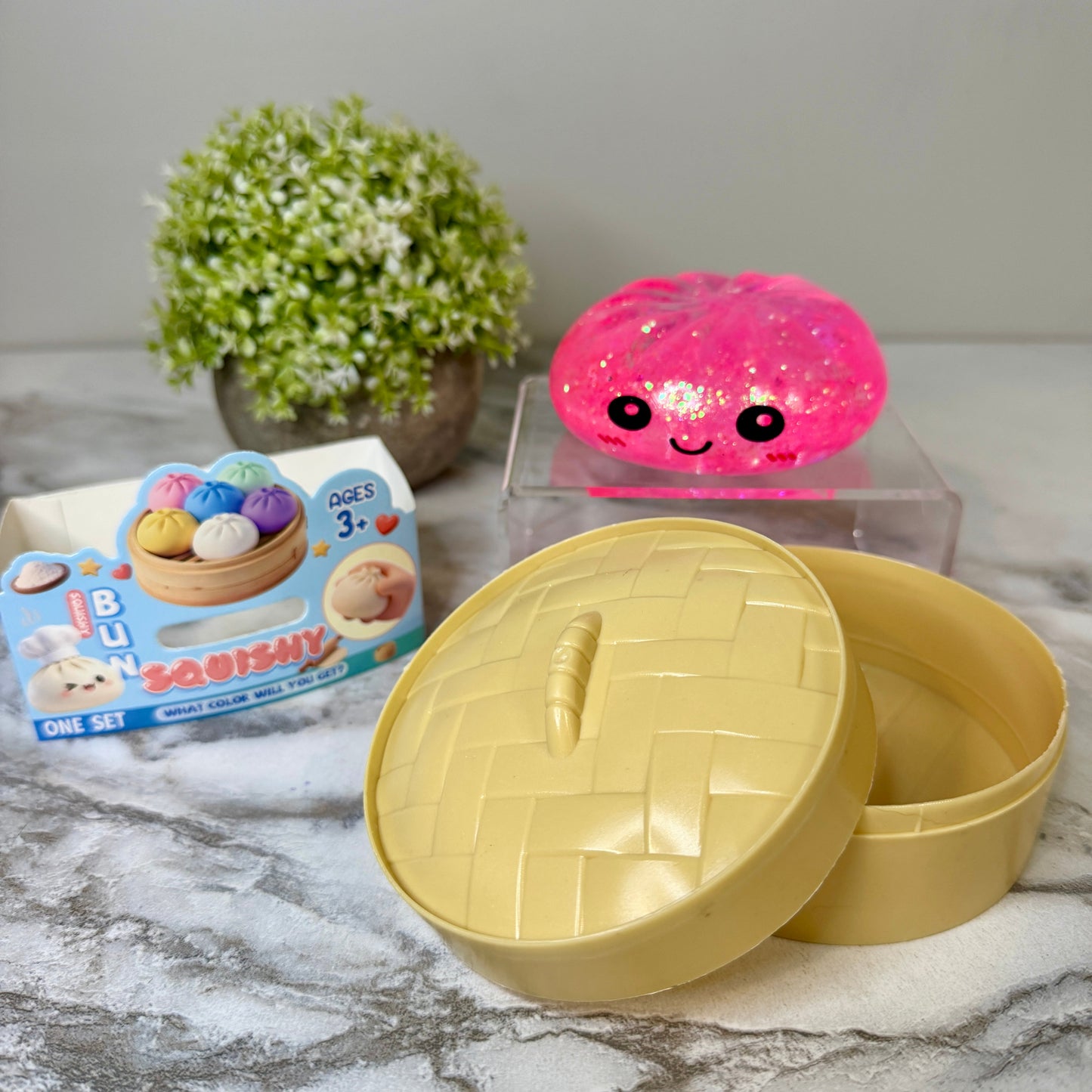 Squishy Toy - Viral Dumpling, Slow Rise Glitter - Pink