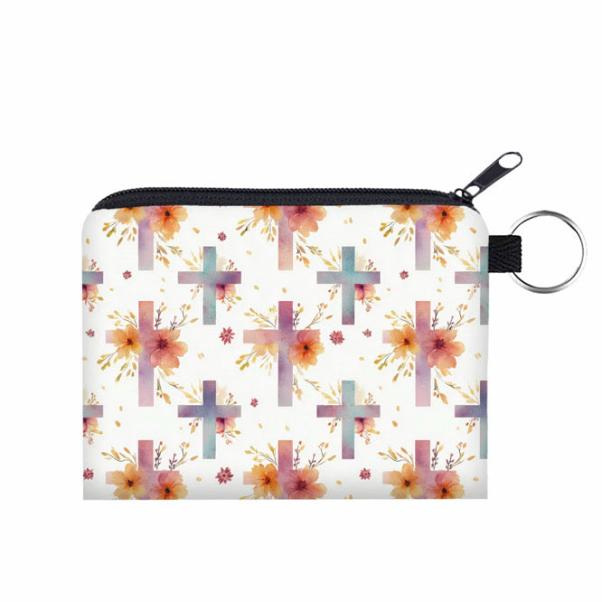 Mini Pouch - Religious Floral Cross