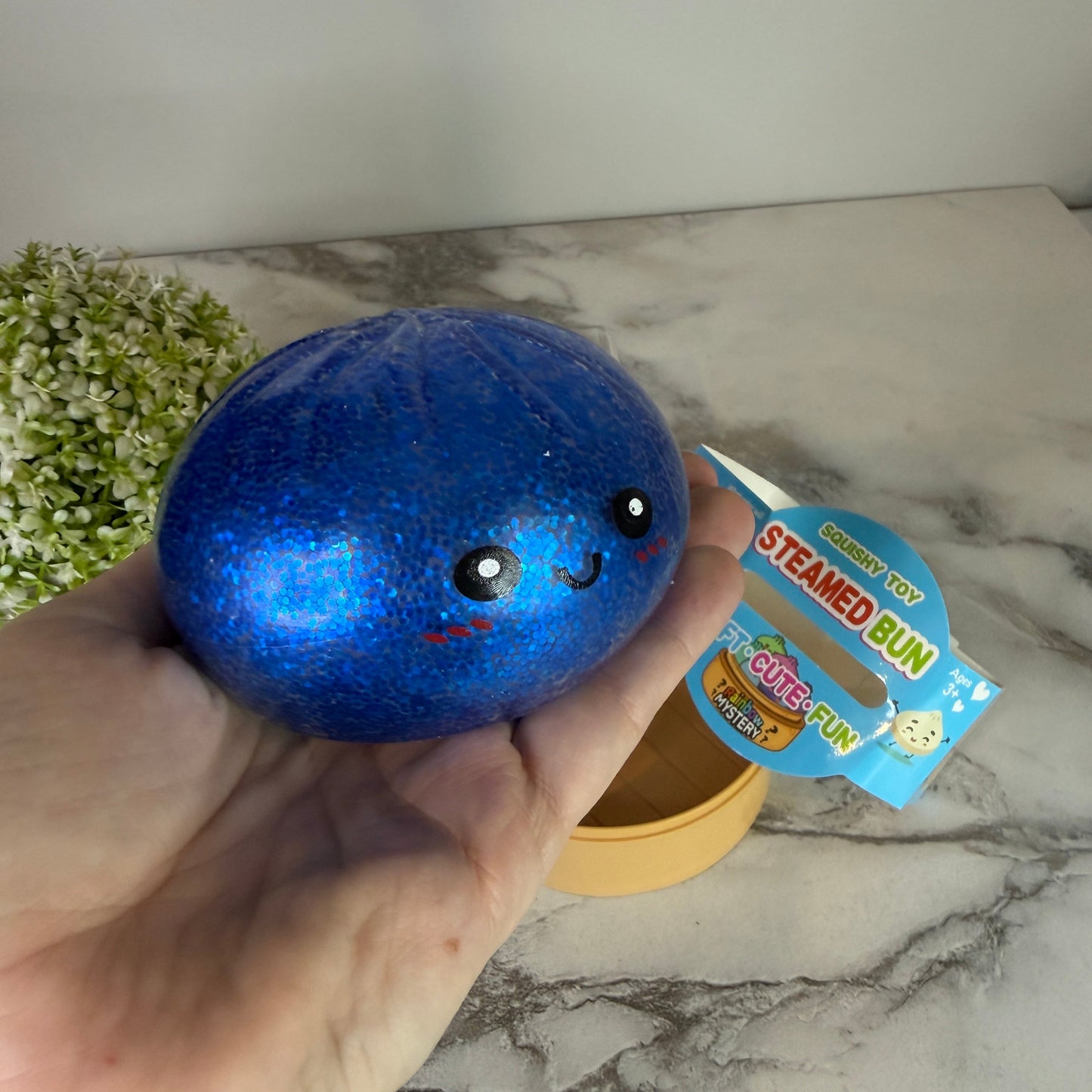 Squishy Toy - Viral Dumpling, Blue Glitter + Water Beads