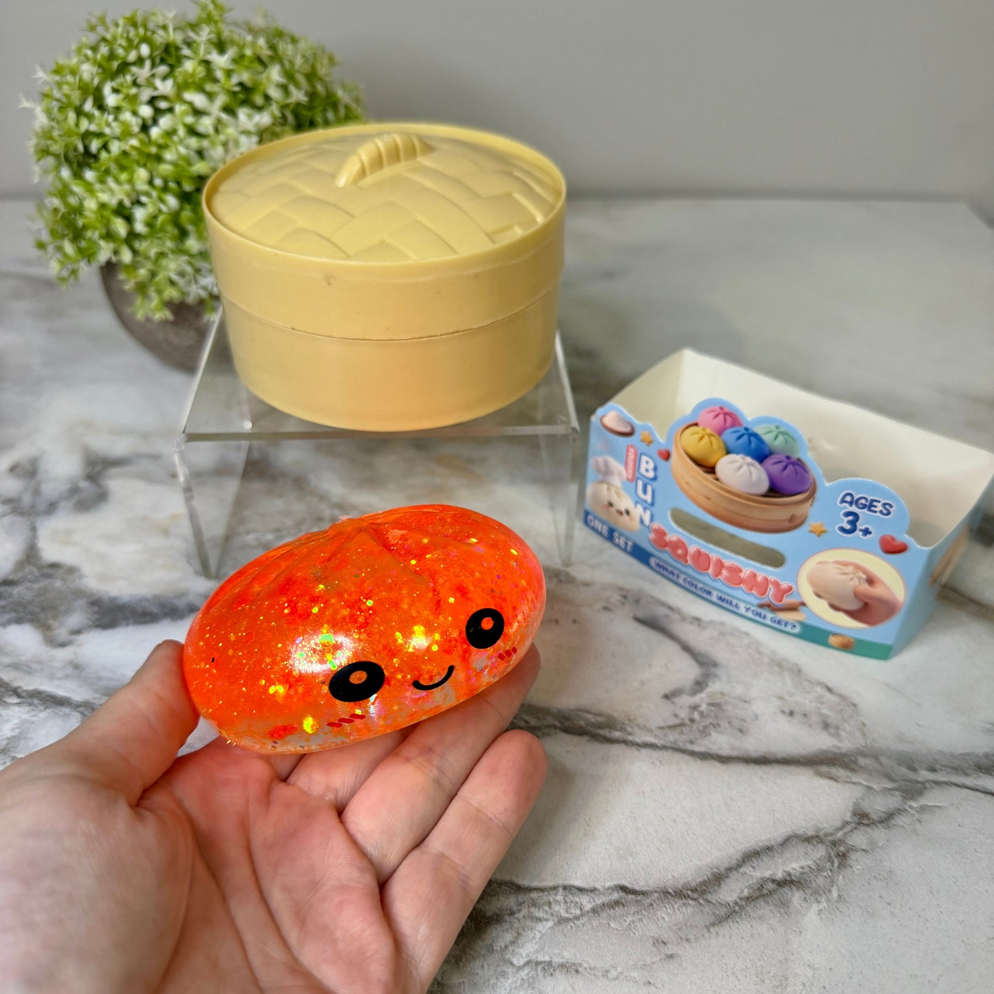 Squishy Toy - Viral Dumpling, Slow Rise Glitter - Orange