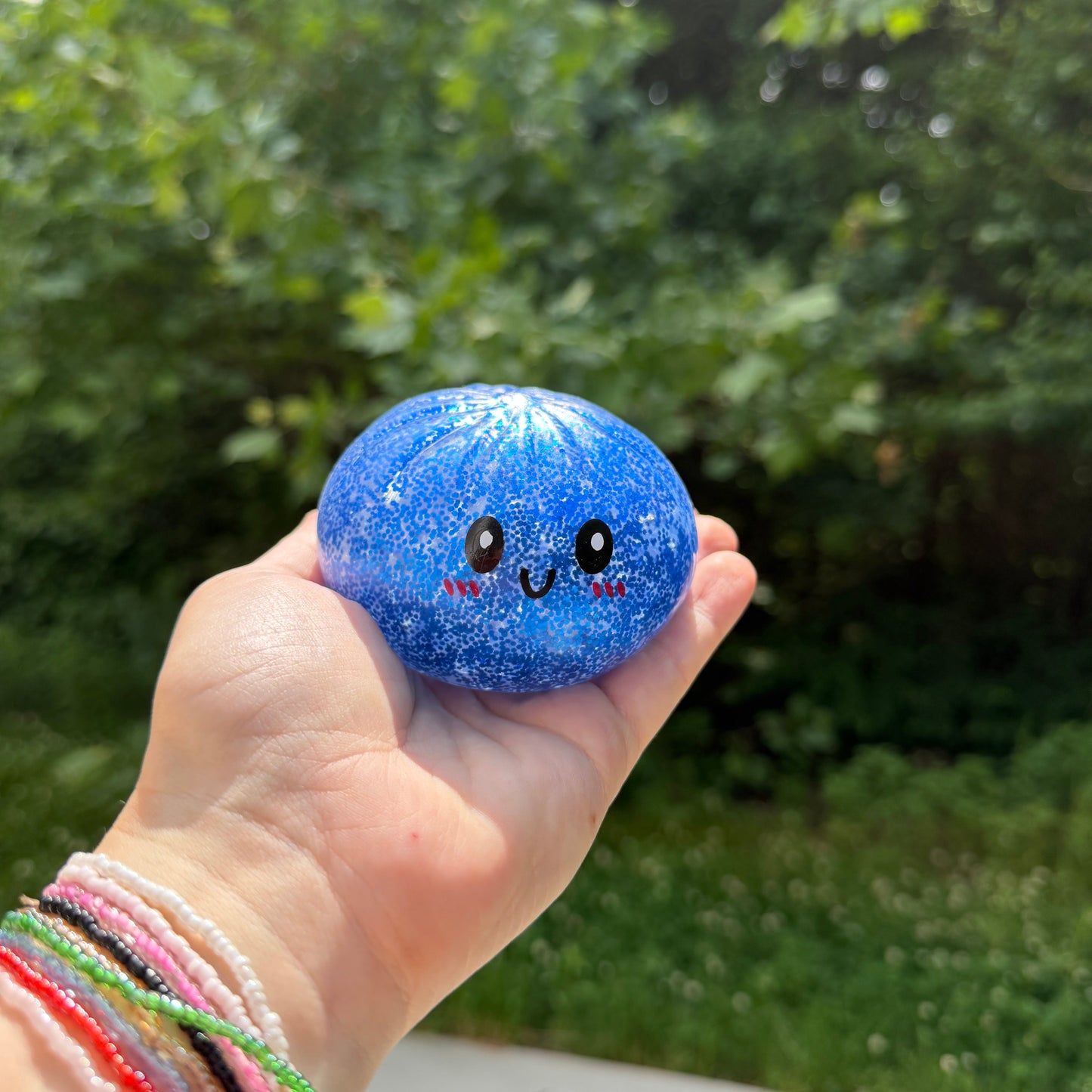 Squishy Toy - Viral Dumpling, Blue Glitter + Water Beads