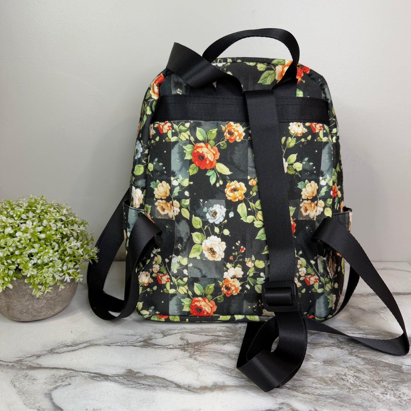Mini Backpack - Floral On Black