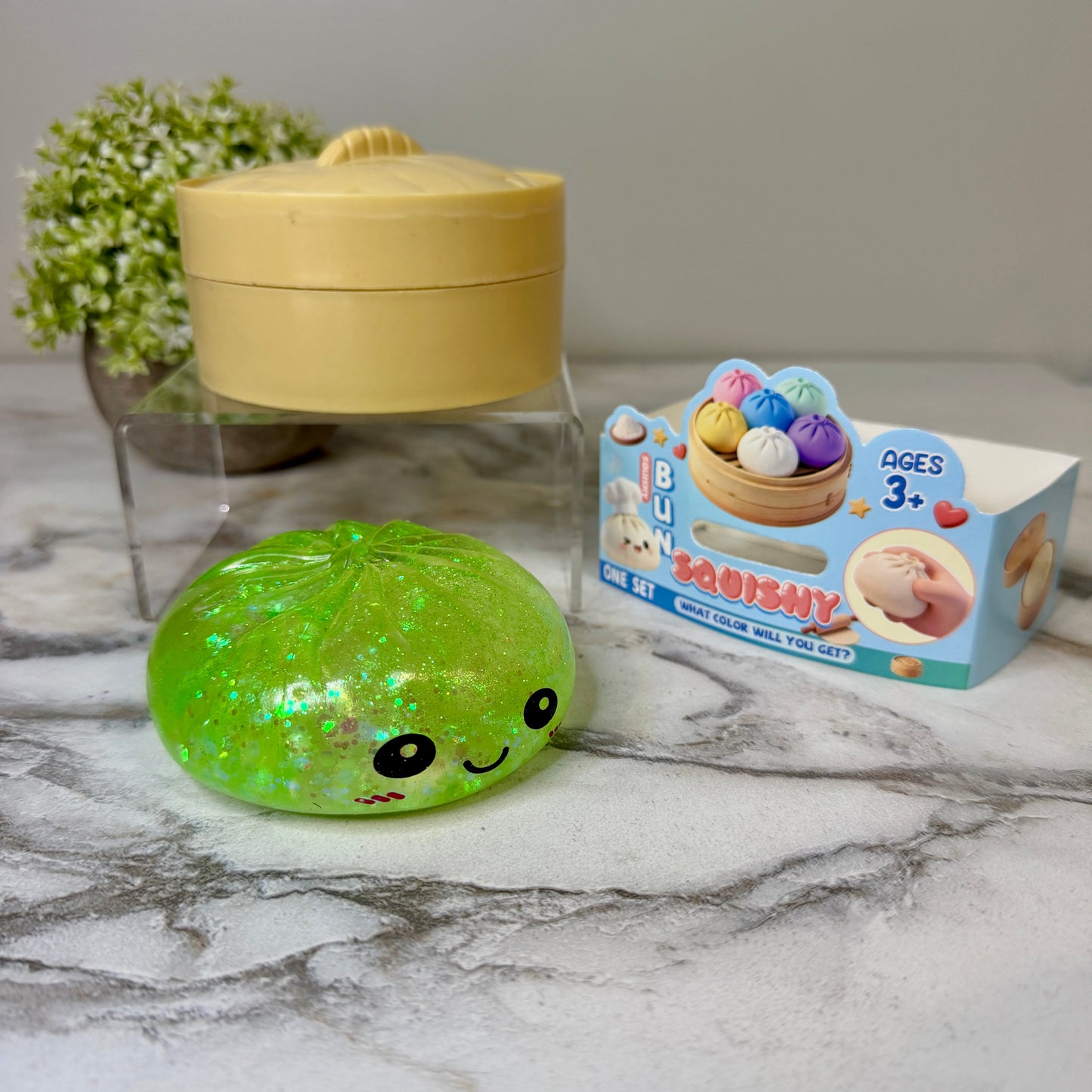 Squishy Toy - Viral Dumpling, Slow Rise Glitter - Green