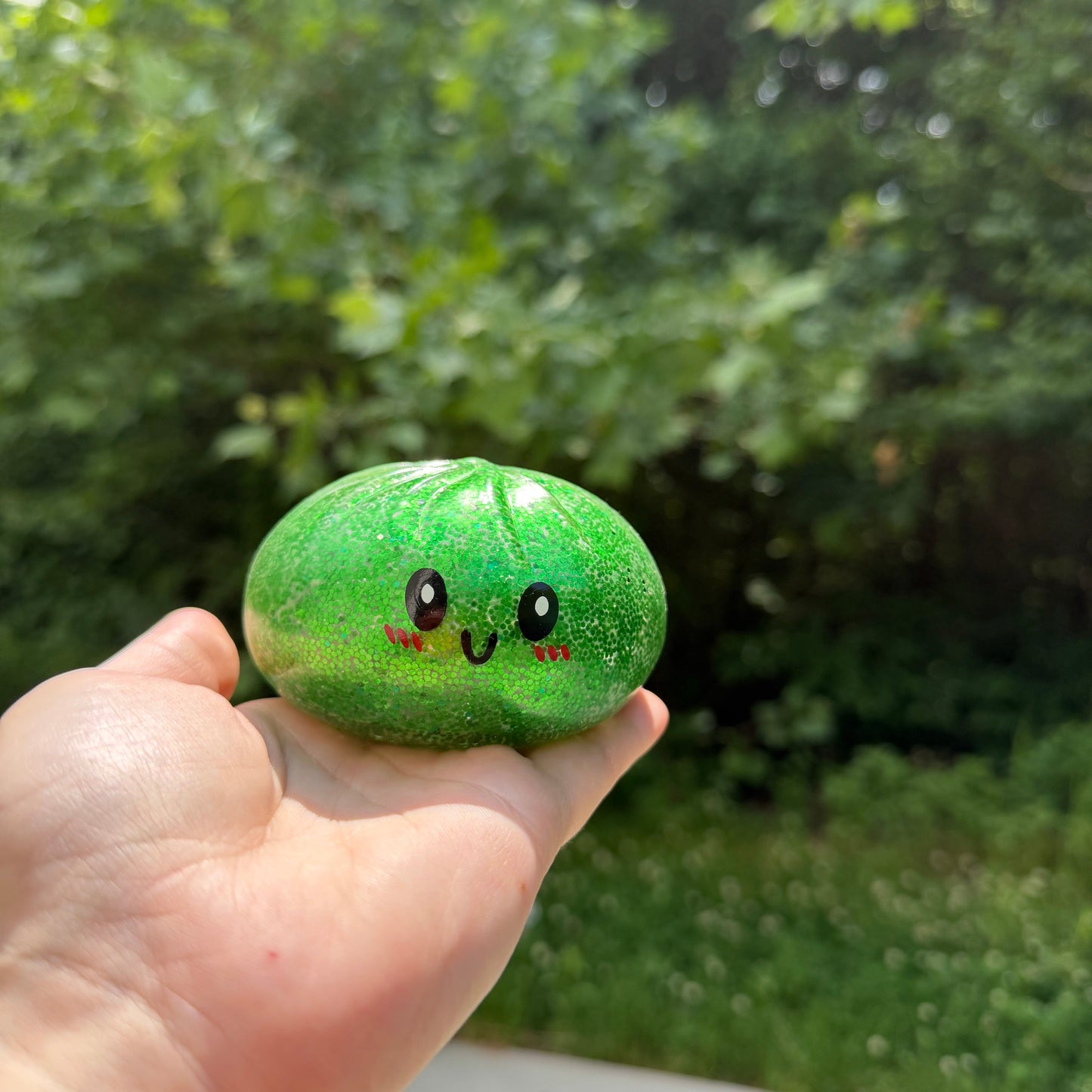 Squishy Toy - Viral Dumpling, Green Glitter + Water Beads