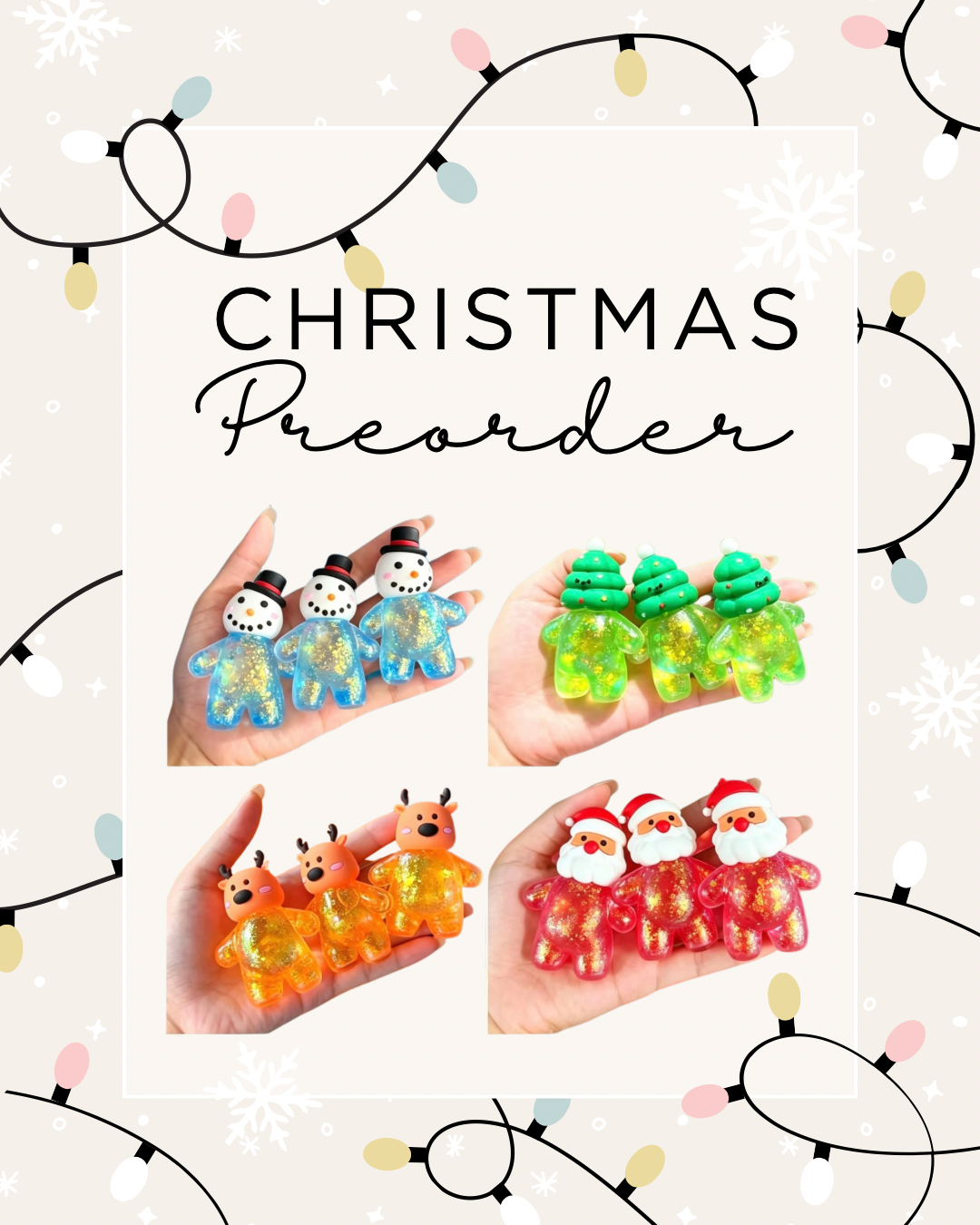 Squishy Toy - Christmas Glitter Characters - PREORDER